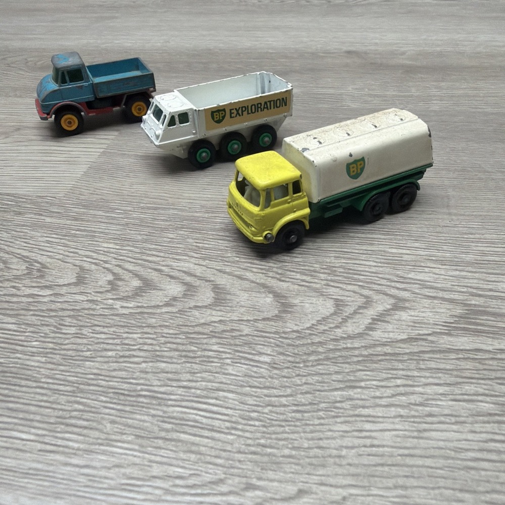 Lesney‎ Matchbox Unimog No 49 Mercedes Benz, #25 BP Patrol Tanker, #61 Alvis Lot